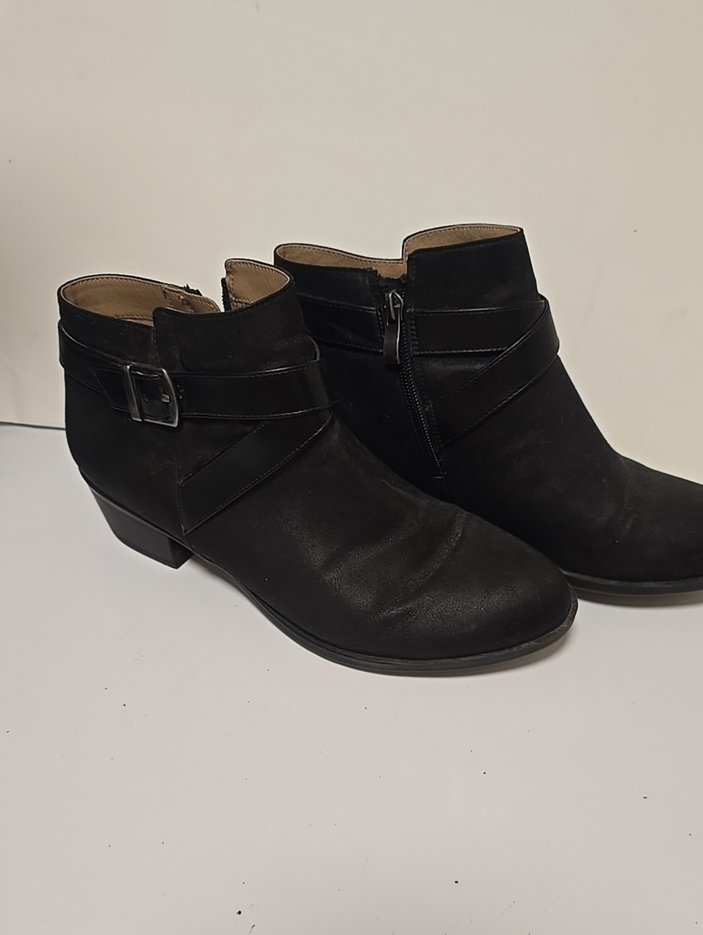 Life Stride Black Low-Heel Ankle Booties with Buckle Strap